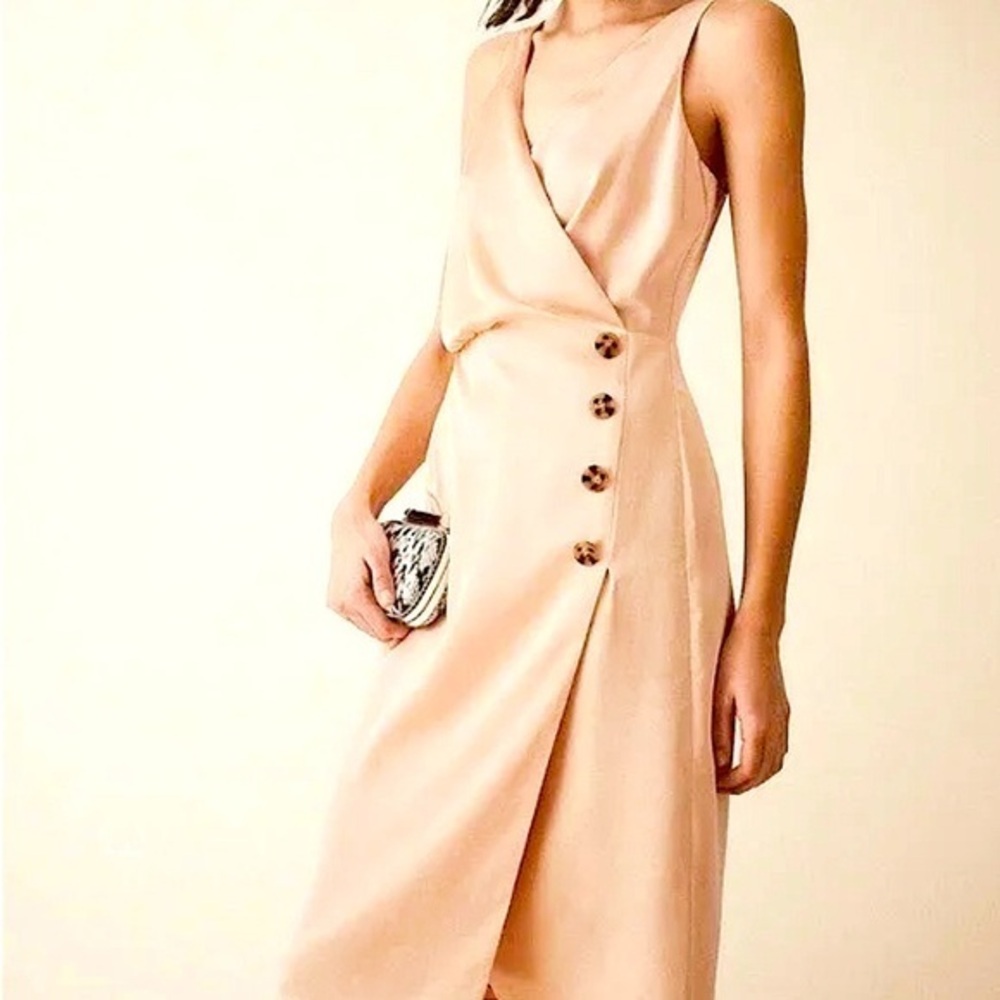 Reiss Pepa Satin Champagne Midi Dress